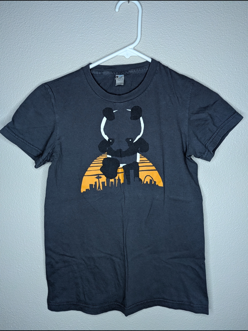 Black Tee with Panda & Orange Skyline Graphic